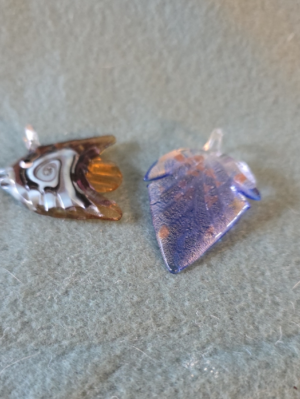 Handmade Glass Leaf and Fish Pendants - Blue & Amber